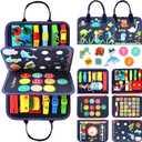 Qizfun Montessori Busy Board & Busy Book for Toddlers Sensory & Learning Toy That Keeps Kids Busy, Travel Toy for Airplane & Car, Screen for Boys & Girls (Blue/P4)