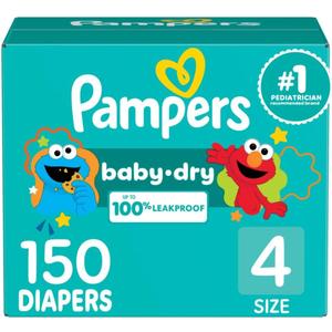 Pampers Diapers - Baby Dry - Size 4, 150 Count, Absorbent Disposable Infant Diaper (Packaging May Vary)