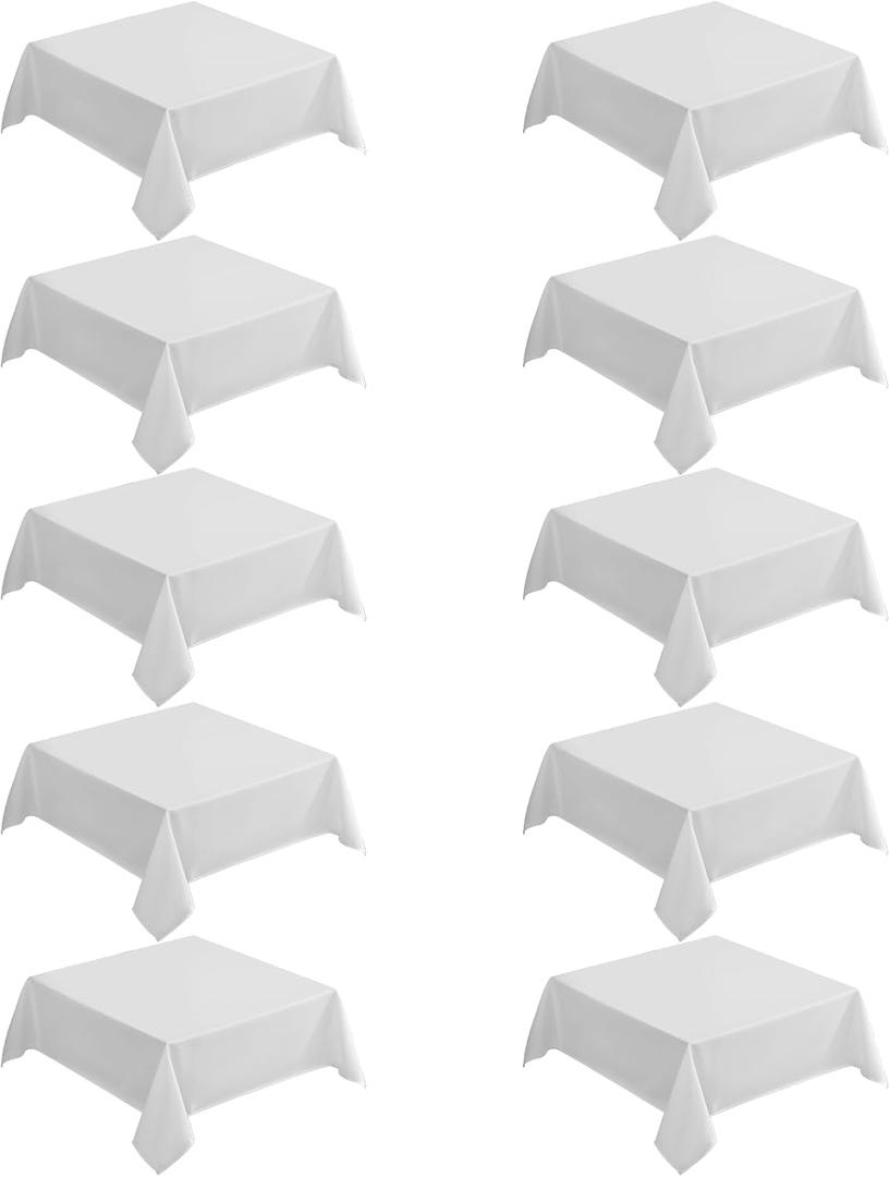 VidaFete 10 Pack 52*52inch White Square Tablecloth for 32-36" Square Tables | Stain & Wrinkle Resistant Polyester Rectangular Table Cloth for Kitchen Dining Wedding Banquet Decoration