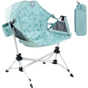 EVER ADVANCED Kids Hammock Chair Foldable, Kids Camping Chair with Stand Portable, Hammock Swing Chair with Cup Holder, Child Camping Gear Carry Bag for Traveling Outdoor Patio Supports 125LBS Green, 21.65 inches x 23.82 inches x 31.5 inches