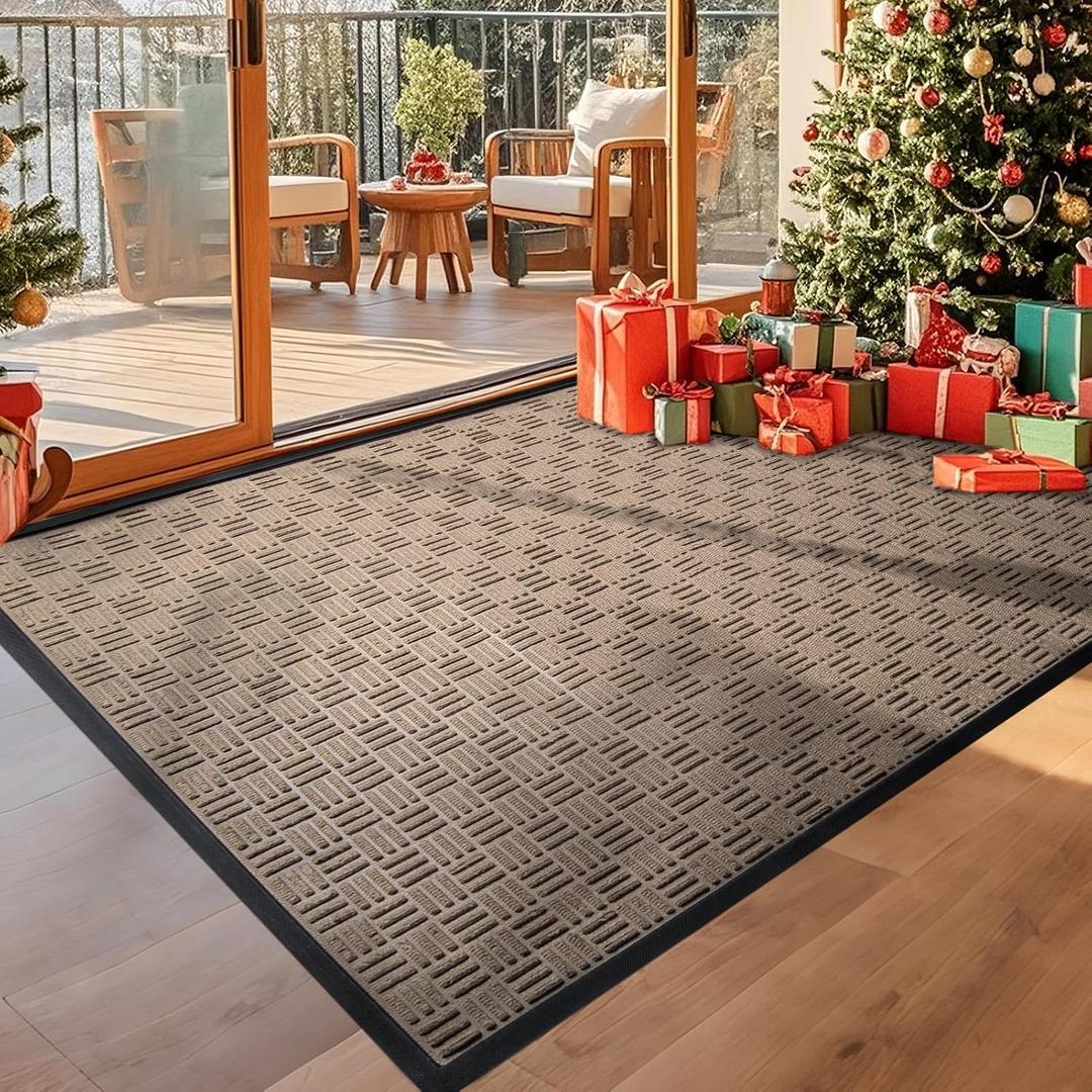 Mibao Front Door Mat, Heavy Duty Durable Welcome Mat for Outdoor Indoor, Dirt Trapper Waterproof Super Absorbent Door Mat for Entryway Outside Patio Porch, 61.5" x 36", Beige