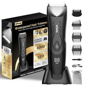 ENSSU Manscape Body Hair Trimmer for Men, Pubic Groin Hair Trimmer for Men with Safe Blade, Cordless Ball Shaver w/Light, Charging Dock, Waterproof Body Groomer, LED Display, 1H Charge,Black