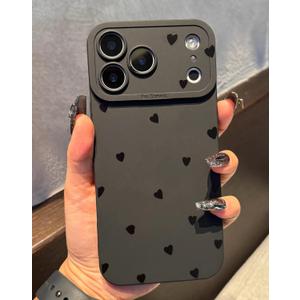 For iPhone 17 Pro Max Case 6.9 Inch 2025, Aesthetic Hearts Goth Phone Case for Women Girls Men, Silicone Protective Phone Cover for iPhone 17 Pro Max, Black Hearts