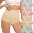 MEIYATING Women's Cotton Underwear Super Stretchy High Waisted Postpartum Tummy Control Ladies Panties Briefs 4 Packs M