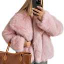 Flygo Women's Faux Fur Coat Fluffy Faux Fur Jacket Long Sleeve Lapel Furry Winter Jackets Shaggy Parka Short Coat (Pink-XL)