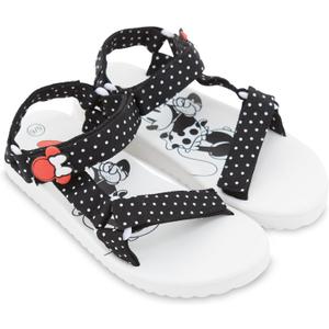 Disney Ladies Minnie Mouse Strap Sandals - Ladies Classic Minnie Mouse Double Strap Sandals Slip On Sandal Shoes (9-10, White Black)