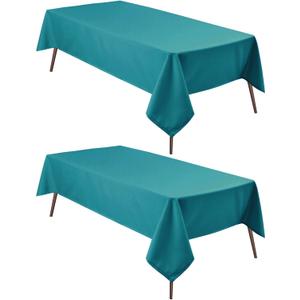 Hiasan 2 Pieces Turquoise Rectangle Tablecloth - Water Resistant and Spillproof Dining Room Washable Fabric Table Cloth for Dining Room, Polyester, 60 x 84 Inch