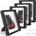 8x10 Shadow Box Picture Frames Set of 4, Wooden Display Cases with Linen Board, Use as 6x8 Frame with Mat or 8x10 Without Mat, 1.0" Interior Depth for Flowers, Memorabilia, Collectibles, Black