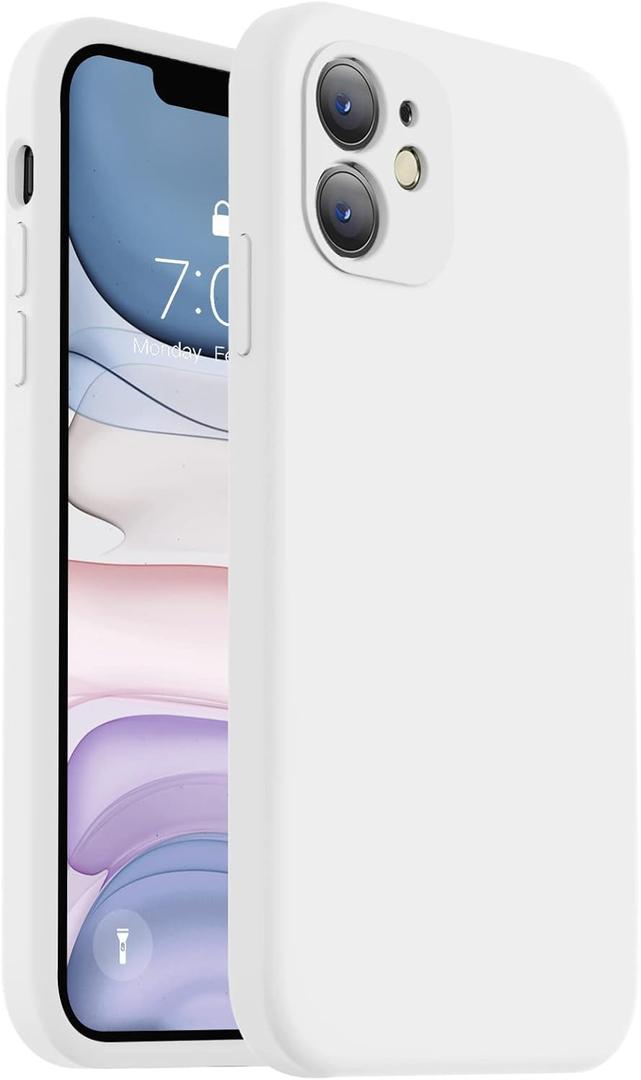 Vooii Compatible with iPhone 11 Case, Upgraded Liquid Silicone with [Flat Edges] [Camera Protection] [Soft Anti-Scratch Microfiber Lining] Phone Case for iPhone 11 6.1 inch - White