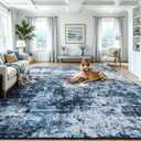 Lessymo Area Rug 9x12 Living Room, Washable Abstract Soft Carpet Navy Blue