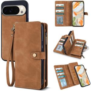 TwoHead for Google Pixel 10/10 Pro Wallet Case with Card Holder & Detachable Magnetic Pixel 10/10 Pro Case, PU Leather All-Round Protective Phone Cover,Brown,6.3 in