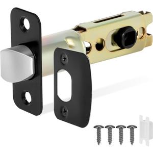 1 Pack Matte Black Door Latch Replacement, 45°Turning Angle Door Lock Replacement Parts, 2-3/8'' or 2-3/4'' Adjustable Backset Deadlatch, Stainless Steel Round Corner Lock Parts