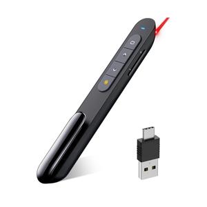 DinoFire USB Type C Wireless Presenter Remote Presentation Clicker,Volume Control PowerPoint Clicker with Red Pointer Long Range PPT Slide Advancer for Mac Laptop PC Computer