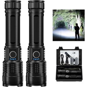 Flashlights High Lumens Rechargeable, 990000 Lumens Bright Flashlight, Powerful Flashlights With 5 Mode For Outdoor, 2pack LED High Powered Flash Light, Waterproof Flashlight For Home/Camping