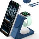 Belkin MagSafe Charger Compatible, 3-in-1 Charging Station, Qi2.2 25W Magnetic Wireless Charger Dock, Foldable Charging Stand for iPhone 17/16/15, Apple Watch, AirPods, Pixel 10 (45W Adapter Included) (Blue)