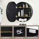 SUNWAVE 20 Inch Round Black Medicine Cabinet with Mirror, Modern Wall Mounted Vanity Cabinet for Bathroom, Circle Bathroom Mirror with Storage, Space-Saving Wood Cabinet (Black, 20 Inch)
