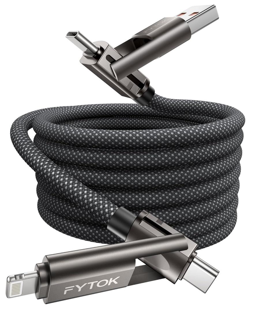 USB C Cable Fast Charging 60W iPhone Charger Cable 10FT, [Apple MFi Certified] USB to USBC to Lightning Cable 4 in 1 Charging Cable with Type C/USB A for iPhone 17/16/15/14/13/12/iPad/Android, 1Pack