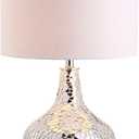 JONATHAN Y JYL1056A Emilia 26" Mirrored Mosaic LED Table Lamp Contemporary Glam Bedside Desk Nightstand Lamp for Bedroom Living Room Office College Bookcase LED Bulb Included, Silver