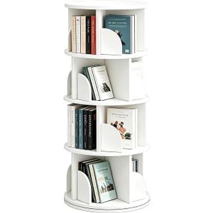 4 Tier Rotating Bookshelf, 360 Spinning Bookcase Tower, White