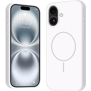 for iPhone 16 Silicone Case, Compatible with MagSafe, Full Body Protection, Liquid Silicone Shockproof Protective Phone Case, Soft Microfiber Lining, 6.1 Inch, White