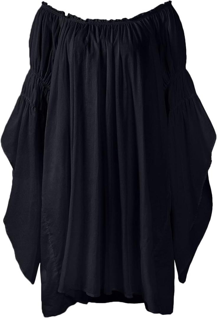 Renaissance 100% Cotton Medieval Peasant Dress Up Pirate Faire Celtic Blouse (One Size, Black)
