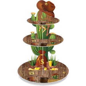 Zopeal Western Cowboy Cactus Cupcake Stand Mexican Party Decoration Western Theme Cupcake Holder Cowboy Cake Holder Cowboy Birthday Dessert Stand for Mexican Baby Shower Birthday Bachelor Party