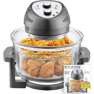 Big Boss Air Fryer Oil Less Air Fryer Super Sized 16 Quart 1300W Large Air Fryer Oven, Infrared Convection Healthy Meal Electric Cooker Operation with Timer, Dishwasher Safe & 50+ Recipe Book-Graphite