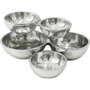 5-Bowl Cluster - 8 x 2.5 Inch Silver Tone Aluminum Decorative Serving Dish
