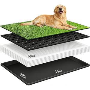 Dog Grass Pee Pad with Tray - Fake Turf Grass Non-Shedding, Odor Resistant Easy Clean, Eco-Reusable Indoor/Outdoor Puppy Potty 34x23inches