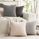 Set of 4 Soft Textured Decorative Throw Pillow Covers 18x18 Inch Cozy Farmhouse Cushion Cover Square Accent Pillow Cases for Bed Couch Sofa Living Room, Grey Series