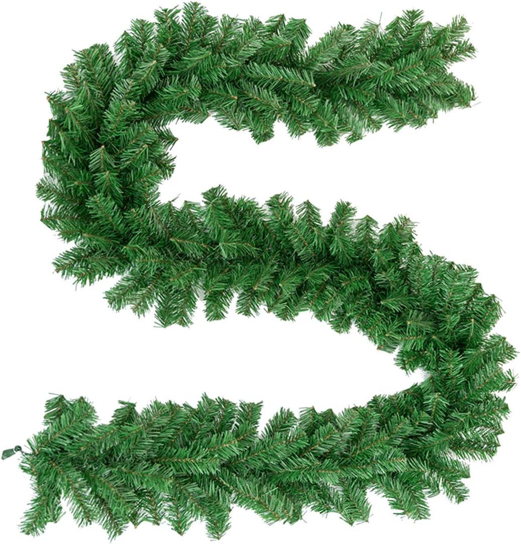 8.9 Ft Artificial Spruce Christmas Garland, Non-Lit Soft Green Holiday Decorations for Outdoor or Indoor Use, Premium PVC Home Garden Artificial Greenery, Wedding Party Decor (Pack of 1)