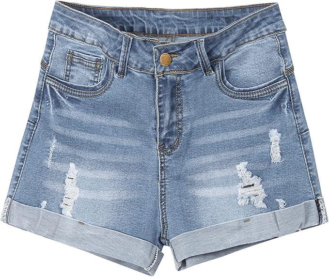 Jeans 2025 Womens Casual Mid/High Waisted Denim Shorts Summer Stretchy Ripped Jean Shorts for Women, L