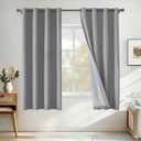Faux Linen 100% Blackout Curtains for Bedroom, Black Out Curtains 63 Inch Long, Room Darkening Curtains Living Room, Curtain Grommets Drapes, Thermal Curtains (2 Panels, Light Grey)