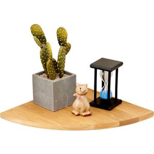 Oak Corner Shelf 12 inches Natural Wood Floating Corner Shelves Round End Wall Mounted Display Shelf Corner Plant Stand for Bathroom Kitchen Bedroom Livingroom Floating Shelves