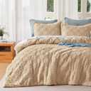 Joiedomi Tufted California King Comforter Set, 3 Pieces Brown Boho California King Bedding Set with 1 Plaid Geometric Comforter and 2 Pillow Shams, Checkered Bed in a Bag for All Seasons