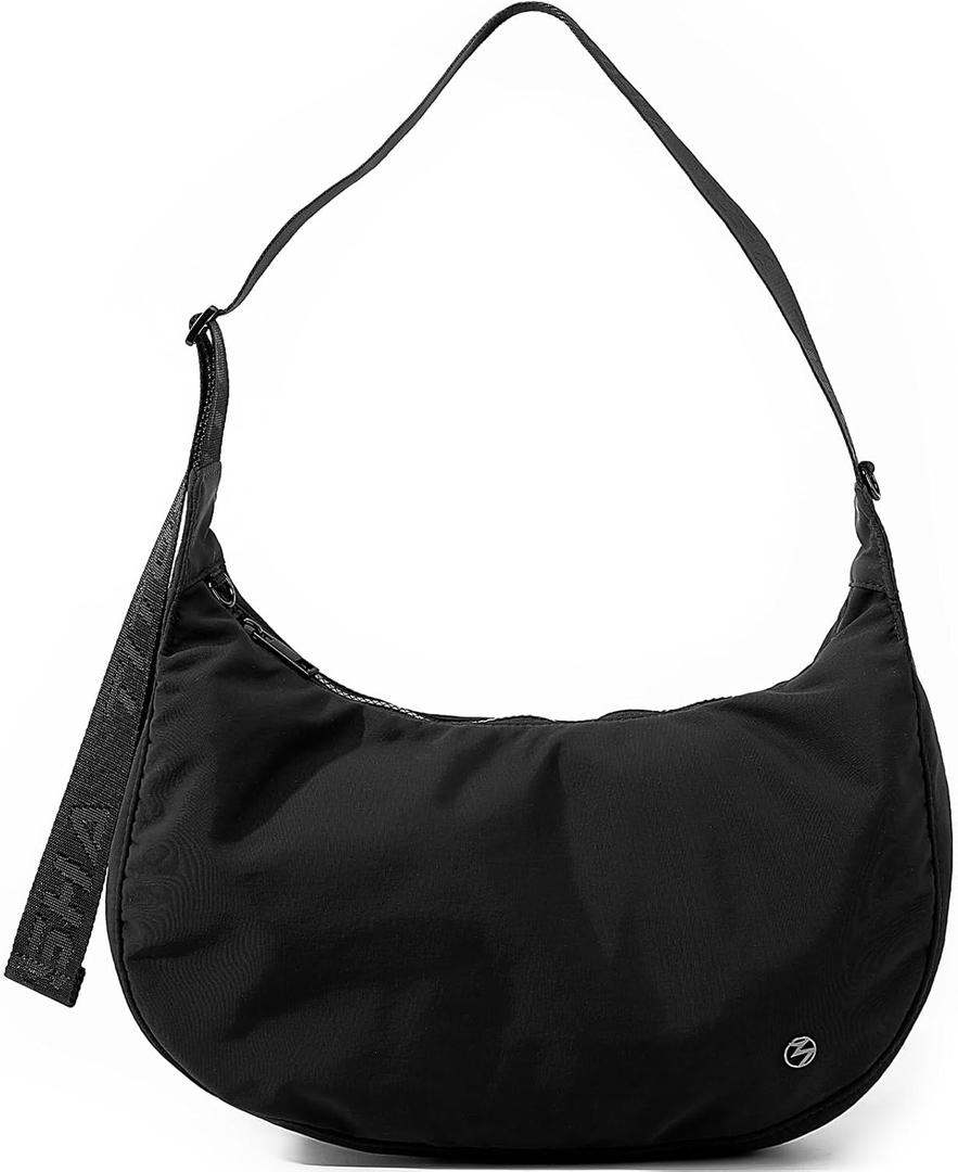 Titosha Medium Nylon Crescent Crossbody Bag for Women with Extended Adjustable Shoulder strap (Black)