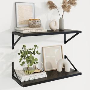 Axeman Deep Floating Shelves | 24 Inch Black Wall Shelves Set of 2 | 10 Inch Deep Wood Floating Shelves for Wall | 24" W x 10" D Black Shelves for Living Room Bathroom Kitchen