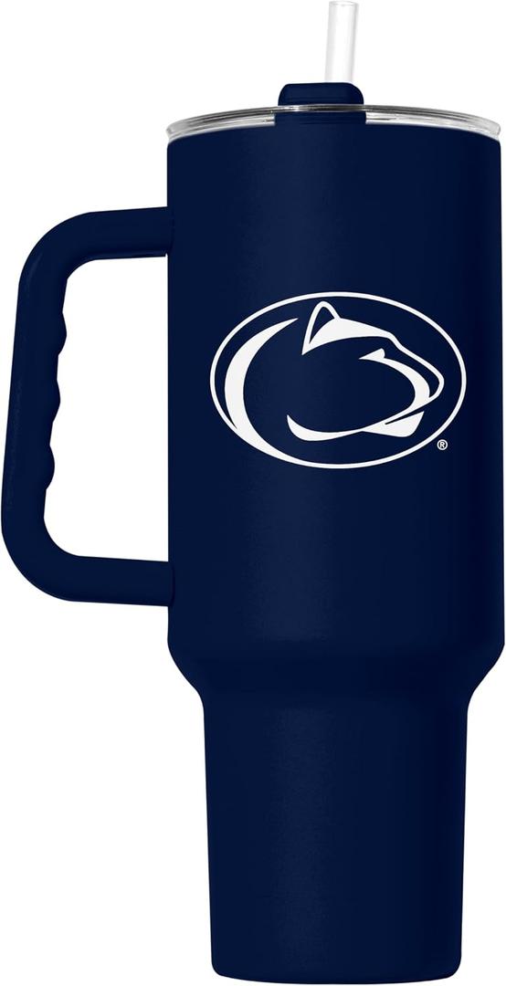 Logo Brands NCAA 40 oz Tumbler with Handle -Stainless Steel Insulated Travel Tumbler with Straw Lid Powder Coated, Leak-Resistant, Keeps Drinks Hot/Cold Great for Tailgating, or Everyday Use