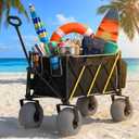 Beach Wagon with Big Wheels for Sand, Heavy Duty 350lbs Folding Beach Wagon with 10.5" All-Terrain Inflatable Wheels, Utility Cart for Camping, Outdoor Shopping, Garden & Sports, Includes Air Pump