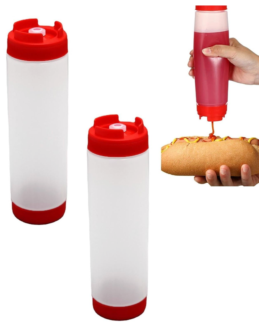 2 PCs 16oz Squeeze Bottles,Inverted Plastic Squeeze Bottles Condiment Squeeze Bottles for Sauces for Sauces Ketchup Sour Cream Self Sealing Syrup Dispenser for Restaurants(Red)