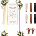 Wedding Welcome Sign Stand, 79" Extra-Tall Height - Gold Metal Sign Holder with 6 Leather Straps, Easel Stand for Seating Charts & Event Décor