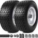 AR-PRO (2 Pack) 13x5.00-6 Flat Free Tire and Wheel Assembly, Solid Lawn Mower Front Tire with 3" Centered Hub, 3/4" Bearing extra 5/8"&1/2", Compatible with Riding Mowers & Garden Tractors (Silver)