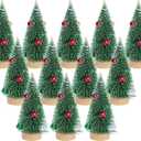 Yookat 12Pcs Mini Christmas Trees Small Sisal Trees Mini Pine Trees with Wood Base Mini Bottle Brush Trees Artificial Mini Christmas Trees Assorted Color for Christmas Winter Decoration (Green)