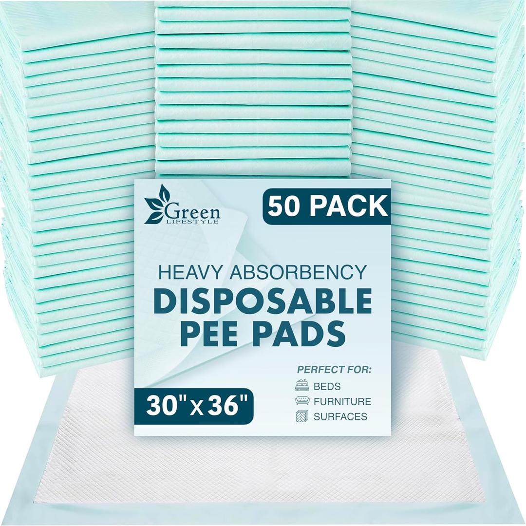 GREEN LIFESTYLE Underpads - Chucks Pads Disposable Adults, for use as Incontinence Bed Pads, Pet Pads, Pee Pads for Dogs, Cats, Bunny, Seniors Bed Pad (Pack of 50 - 30x36)