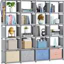 Mavivegue Book Shelf, 20 Cube Storage Organizer, DIY Bookcase, Metal Cube Bookshelf,Tall Book case for Bedroom, Living Room,Office,Closet Storage Organizer, Grey Cubicle Storage Rack