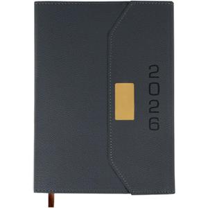 2026 Daily Monthly Planner - Calendar, January - December 2026, 100GSM Thick Paper, Leather Cover, Planner with Hourly Schedule,6.1" x 8.2", Daily Inside Page - Monthly Inside Page, Pen Holder, Bookmarks (Dark Gray)