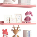 WOPITUES Floating Shelves with Metal Guardrail, Shelves for Wall Decor Set of 3, Wall Shelves for Bedroom, Bathroom, Kitchen, Living Room, Plants, Picture Frames, Art-Pink