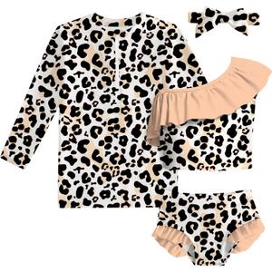 Funnycokid Baby Toddler Girls Swimsuit 4 Piece Bathing Suit Long Sleeve Rash Guard Sets 12 Months - 7 Years (White)