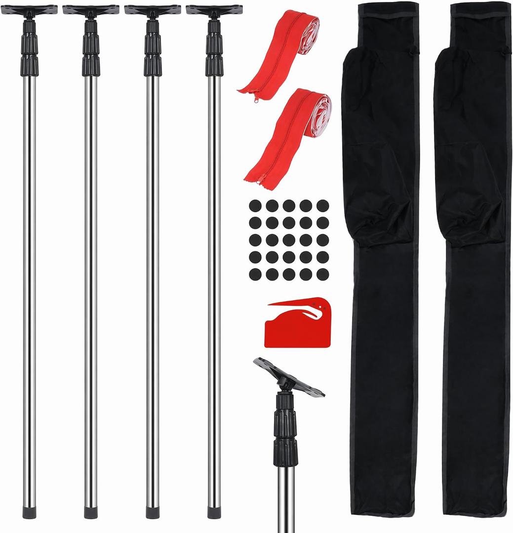 4 Pack Dust Barrier Poles Kit with Carry Bag, 10Ft Adjustable Zipper Wall Poles, Dust Containment Pole, Steel Telescoping Support Pole for Temporary Dust Barrier System, Home Renovation/Construction
