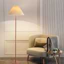 Wood Grain Vintage Pleated Floor Lamp, Farmhouse MCM Floor Lamp Standing Lamp Tall Lamp for Living Room, Office, Bedroom, Reading